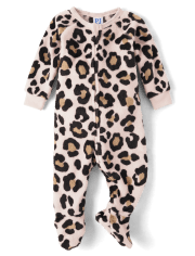 Baby And Toddler Girls Leopard Fleece Footed One Piece Pajamas