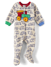 Baby And Toddler Boys Train Fleece Footed One Piece Pajamas