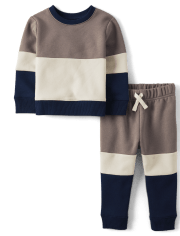 Baby And Toddler Boys Colorblock Fleece 2-Piece Outfit Set