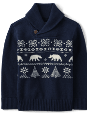Baby And Toddler Boys Polar Bear Fairisle Shawl Sweater