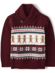 Baby And Toddler Boys Gingerbread Fairisle Shawl Sweater