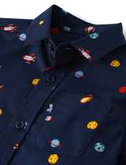 Baby And Toddler Boys Space Poplin Button Up Shirt