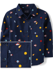 Baby And Toddler Boys Space Poplin Button Up Shirt