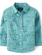Baby And Toddler Boys Racecar Poplin Button Up Shirt