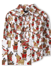 Baby And Toddler Boys Reindeer Poplin Button Up Shirt