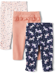 Lot de 3 leggings à volants licorne pour bébé fille