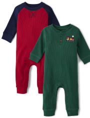 Baby Boys Train Thermal Romper 2-Pack