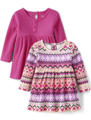 Baby Girls Fairisle Thermal Bodysuit Dress 2-Pack