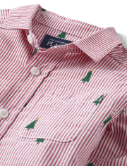 Baby And Toddler Boys Dad And Me Striped Christmas Tree Poplin Button Up Shirt