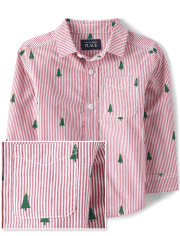 Baby And Toddler Boys Dad And Me Striped Christmas Tree Poplin Button Up Shirt