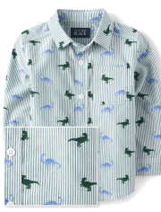 Baby And Toddler Boys Striped Dino Poplin Button Up Shirt