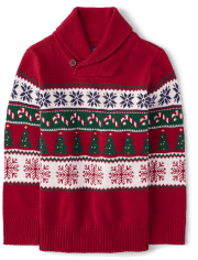 Boys Matching Family Christmas Fairisle Shawl Sweater
