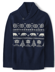 Boys Polar Bear Fairisle Shawl Sweater