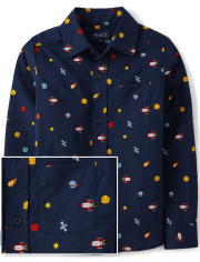 Boys Space Poplin Button Up Shirt