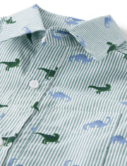 Camisa con botones de popelina con diseño de dinosaurio a rayas para niños