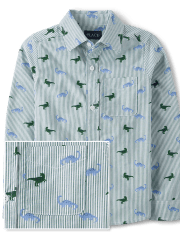 Camisa con botones de popelina con diseño de dinosaurio a rayas para niños