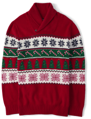 Mens Matching Family Christmas Fairisle Shawl Sweater