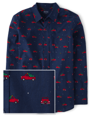 Mens Dad And Me Truck Poplin Button Up Shirt