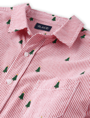 Mens Dad And Me Striped Christmas Tree Poplin Button Up Shirt