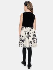 Girls Floral Velour Fit And Flare Dress