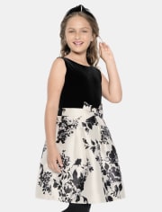 Girls Floral Velour Fit And Flare Dress