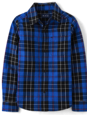 Boys Plaid Poplin Button Up Shirt