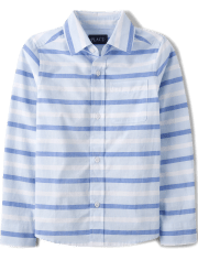 Boys Striped Poplin Button Up Shirt