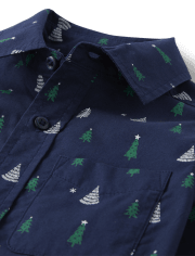 Camisa con botones de popelina con diseño de árbol de Navidad para niños
