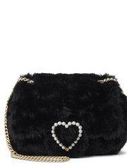 Girls Heart Buckle Faux Fur Bag