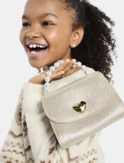 Girls Glitter Faux Pearl Crossbody Bag