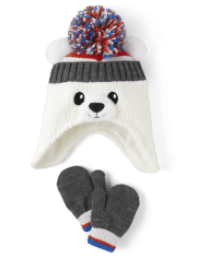 Toddler Boys Polar Bear Hat And Mittens 2-Piece Set