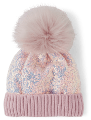 Girls Sequin Pom Pom Beanie