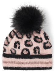 Girls Leopard Pom Pom Beanie