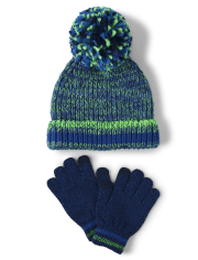 Boys Pom Pom Hat And Texting Gloves 2-Piece Set