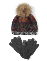 Boys Pom Pom Hat And Texting Gloves 2-Piece Set