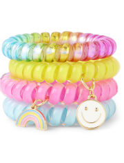 Girls Happy Face Coil Bracelet 4-Pack