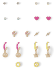 Girls Happy Face Earrings 9-Pack