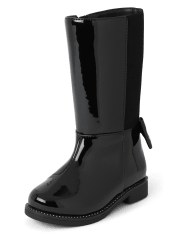 Toddler Girls Bow Faux Patent Leather Tall Boots