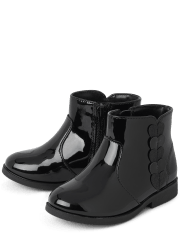 Botines de charol sintético con forma de corazón y purpurina para niñas pequeñas