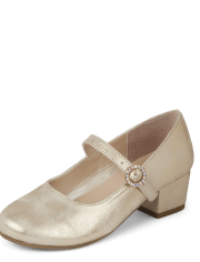 Zapatos de tacón bajo con brillo para niñas