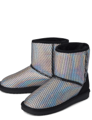 Girls Holographic Faux Sequin Chalet Boots