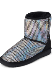 Girls Holographic Faux Sequin Chalet Boots