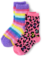 Lot de 2 paires de chaussettes douillettes léopard pour fille