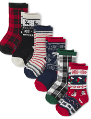 Toddler Boys Plaid Crew Socks 6-Pack