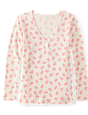Top de pijama térmico Henley floral para mujer