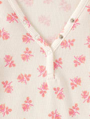 Top de pijama térmico Henley floral para mujer