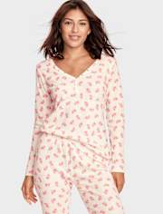 Top de pijama térmico Henley floral para mujer