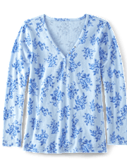 Womens Floral Thermal Henley Pajama Top