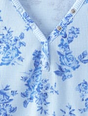 Womens Floral Thermal Henley Pajama Top