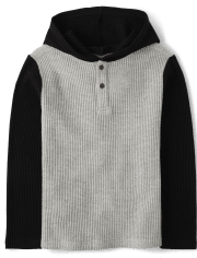 Boys Colorblock Thermal Henley Hooded Top